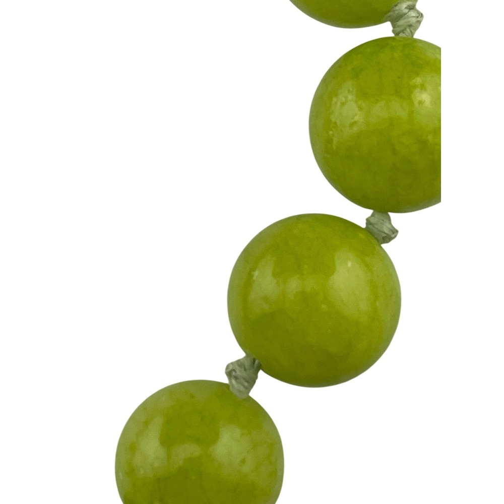 Statement Bead Necklace green chalcedony hand knotted runway jewelry 925 clasp - Picture 7 of 14
